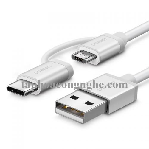Ugreen 20871 0.5M màu trắng Dây USB 2.0 sang Type-C đầu nhôm US177 30020871